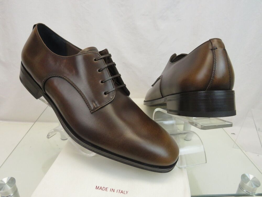 NIB FERRAGAMO DANIEL BURNISHED BROWN BROGUE LEATHER LACE UP DERBY OXFORDS 10.5 E